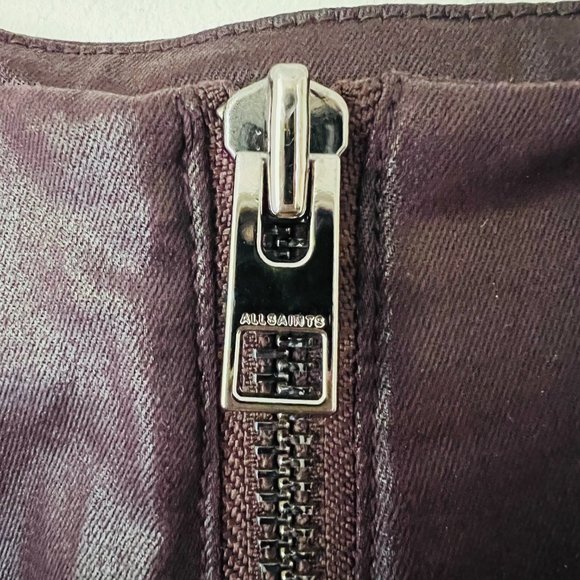 ALL SAINTS Pencil Skirt, Purple Coated Demin Skirt sz 2 - Picture 5 of 6